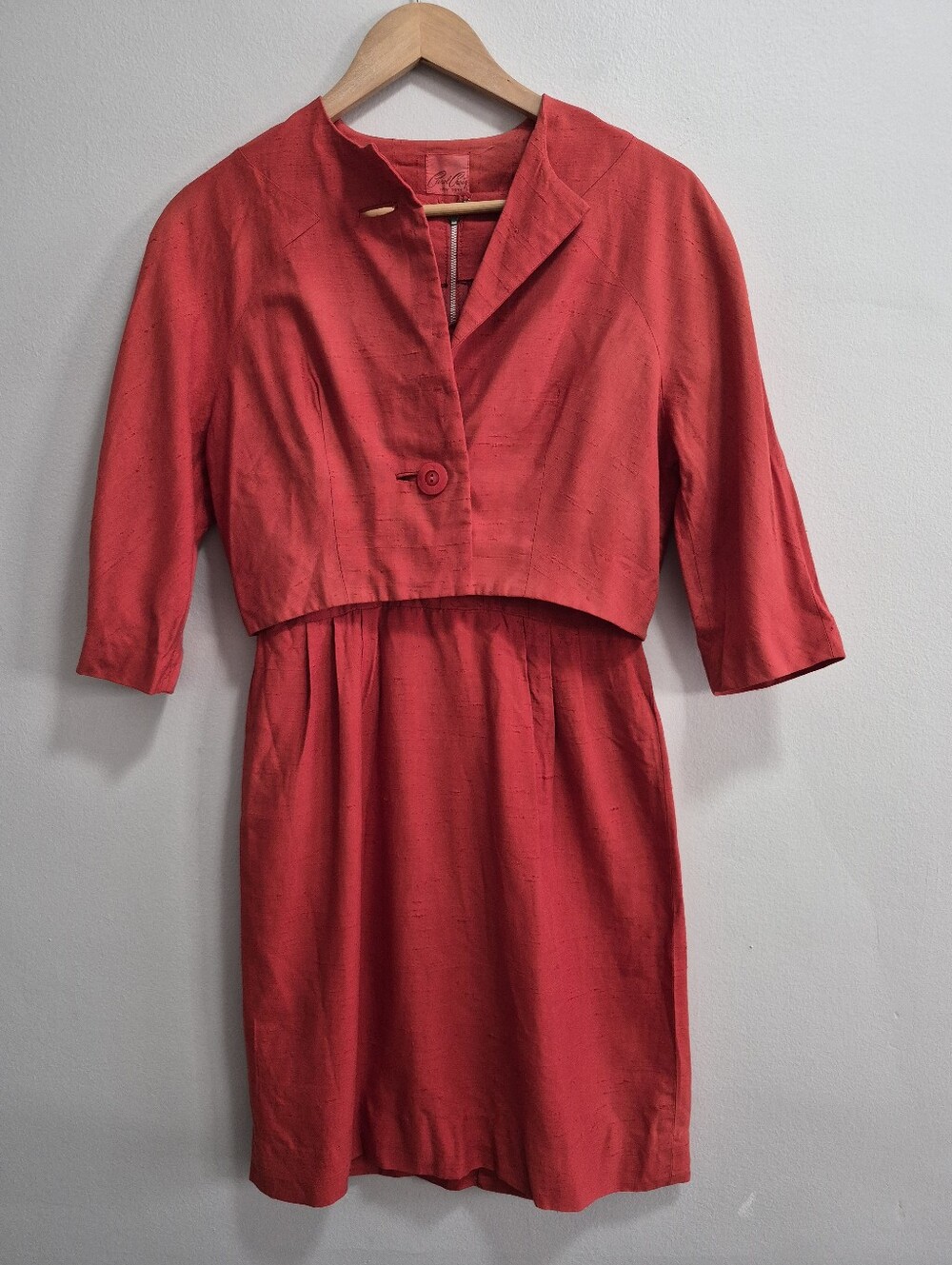 Carol Craig Vintage 1950s or 60s Linen Dress and Jacket Set Union Made XS